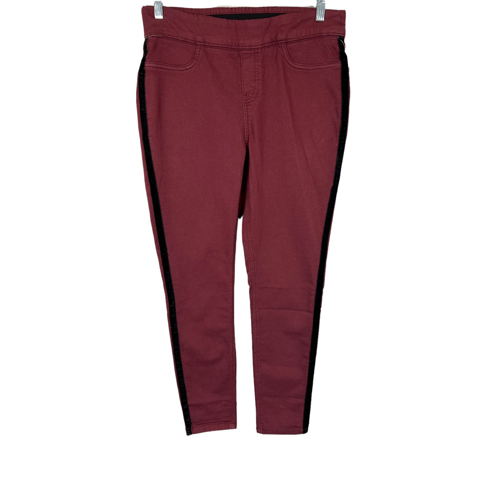 Denim & Co. Regular Comfy Knit Pull-On Jeggings w/ Velvet Details Wine Large Sz
